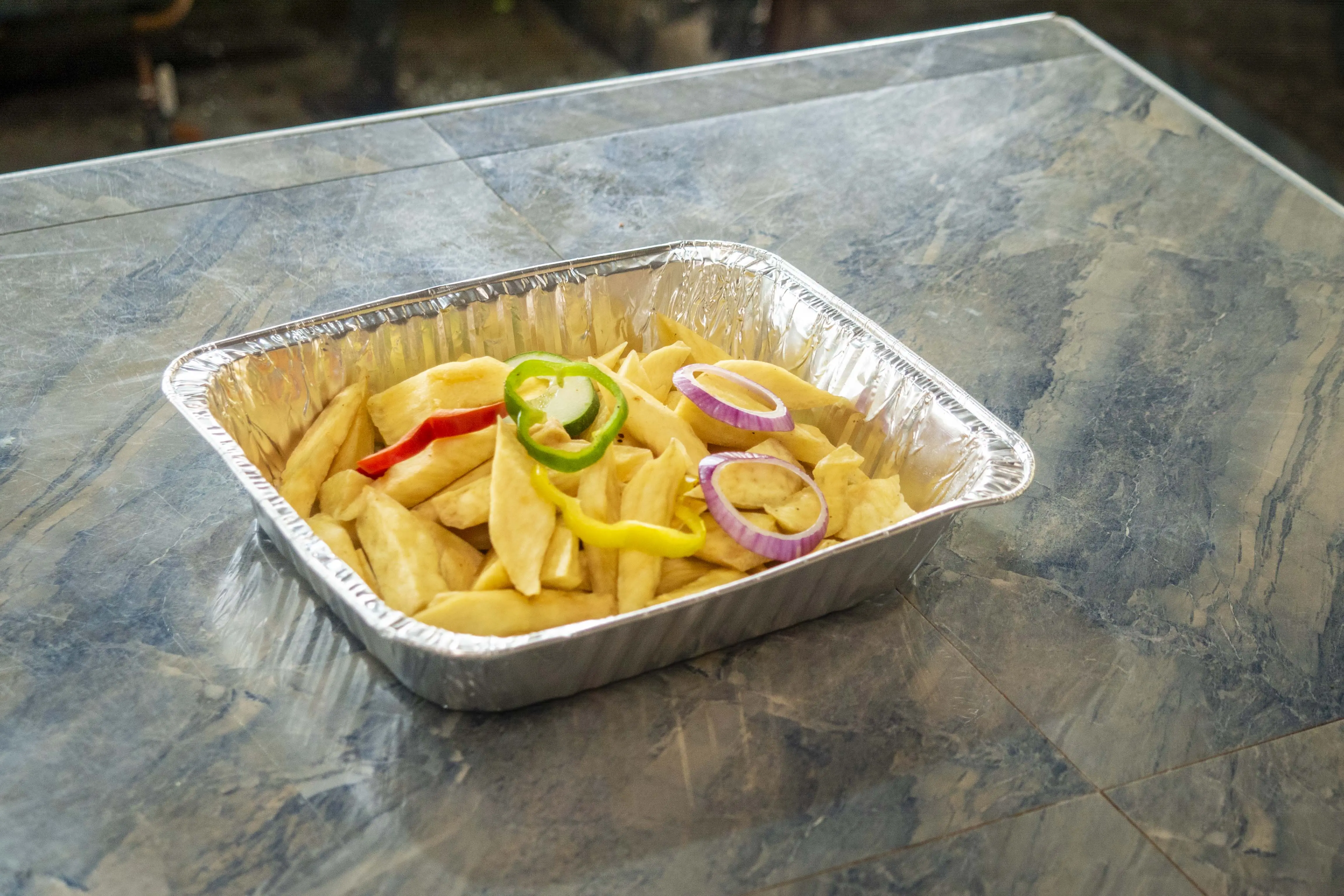 Fried Yam with Grilled Pork  catering package — Diamonds & Pearls Catering Accra